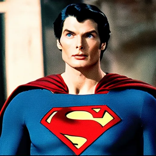 Image similar to 3 5 mm photo of christopher reeve as superman in new movie