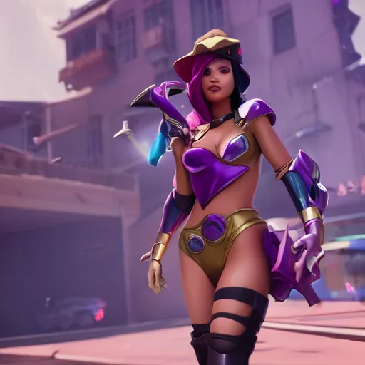 Image similar to still of pretty Caitlyn (League of Legends) in KDA More music video. 3d render, octane render, game art, realistic, highly detailed, trending on artstation, 4k, trending on artstation, pixar, cgsociety, unreal engine 5, redshift render, trending on artstation, blender, behance, cg