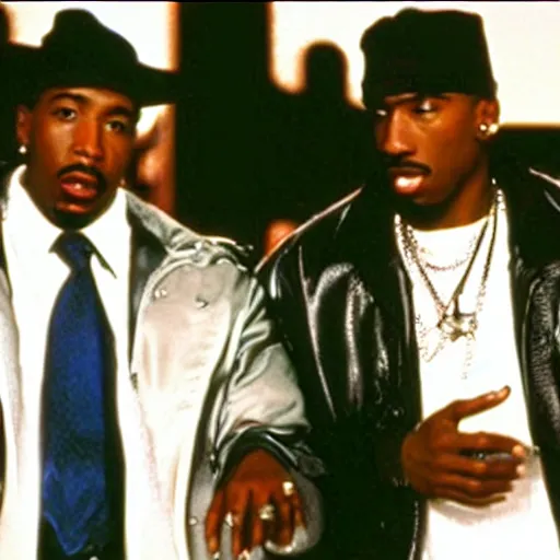 Prompt: a film still from the movie new jack city. nino brown and tupac shakur