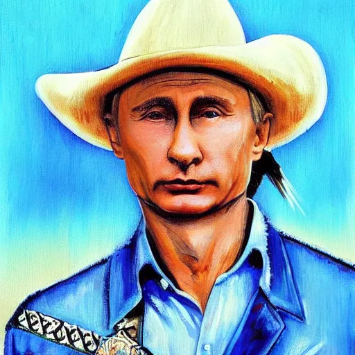 Prompt: Vladimir Putin as a cowboy. Painting made of nails.