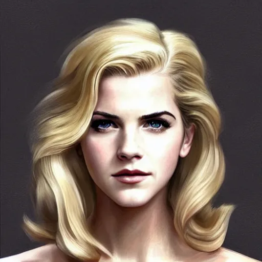 Image similar to A combination of Katheryn Winnick's and Grace Kelly's and Emma Watson's faces with blonde hair as Solid Snake from Metal Gear Solid, full body portrait, western, D&D, fantasy, intricate, elegant, highly detailed, digital painting, artstation, concept art, matte, sharp focus, illustration, art by Artgerm and Greg Rutkowski and Alphonse Mucha