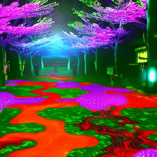 Image similar to japan on lsd, psychedelic, unreal engine,