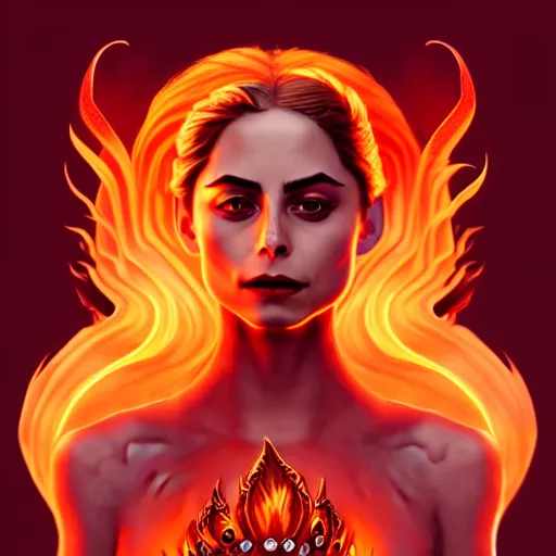 Image similar to queen of fire willa holland, highly detailed, digital painting, artstation, concept art, smooth, sharp focus, illustration