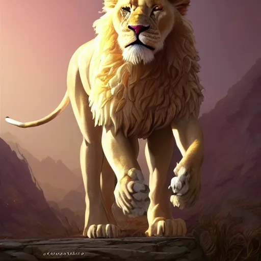 Prompt: commission of an anthro albino lion wearing golden victorian armor, game design fanart by concept artist gervasio canda, behance hd by jesper ejsing, by rhads, makoto shinkai and lois van baarle, ilya kuvshinov, rossdraws global illumination radiating a glowing aura global illumination ray tracing hdr render in unreal engine 5, dramatic