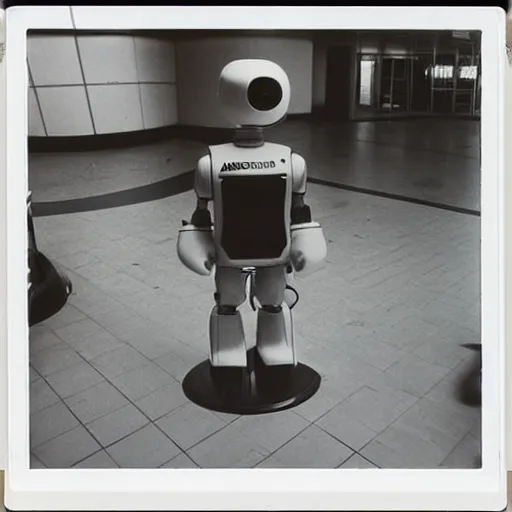 Image similar to ASIMO robot in a shopping mall, 1977, Polaroid