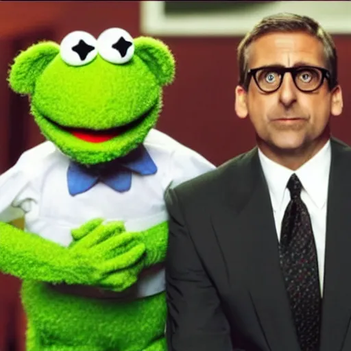 Image similar to A still of Steve Carell as a Muppet, photorealistic