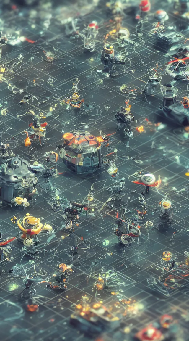 Image similar to tiny robots in a tiny world, hyper detailed, sharp focus, bokeh, unreal engine, ray tracing, cute,