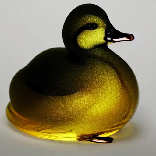 Prompt: A transparent sculpture of a duck made out of glass.