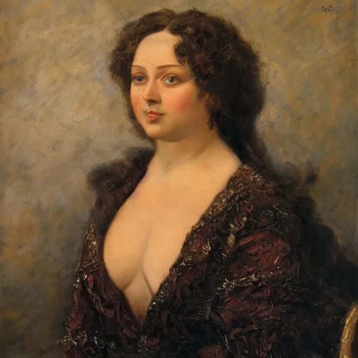 Image similar to A portrait of a stern and large beautiful woman, oil painting, majestic, detailed, high resolution