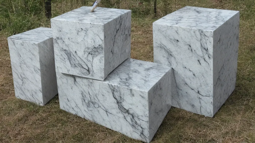 Image similar to marble sculpture cubical pinafore cube ( s ) in nature with roots grabbing it