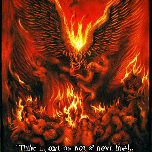 Image similar to the flames of hell as heaven is not, dark art