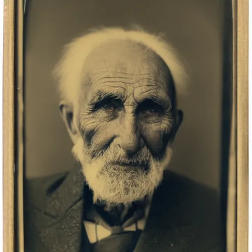 Prompt: facial portrait of a 8 2 year old bukfut, 1 9 1 9, ambrotype, award winning