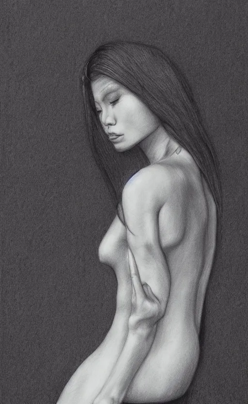 Image similar to the high priestess, by stephanie law, black and white graphite drawing, smooth render, 3 / 4 view