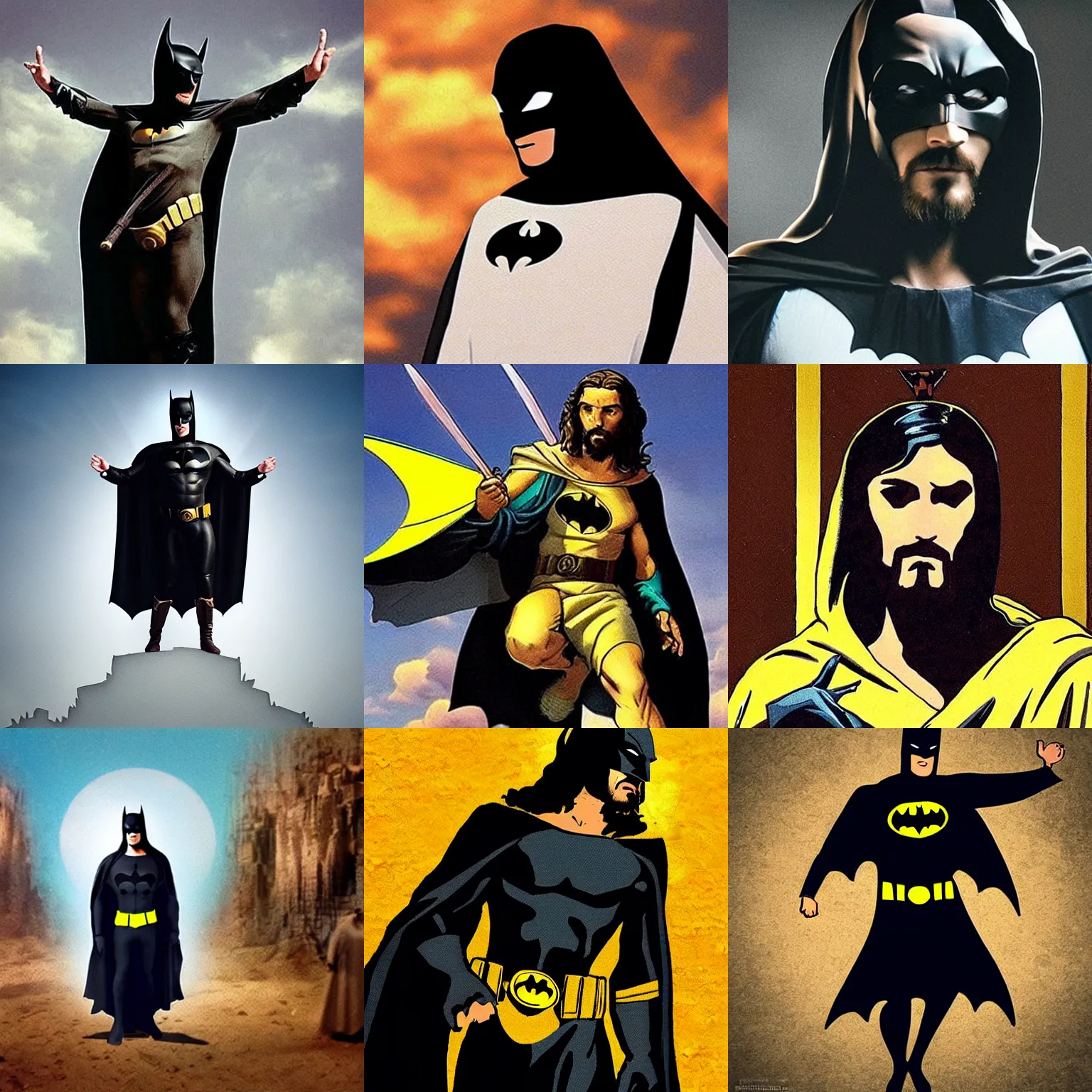 Prompt: jesus wearing batman costume without mask