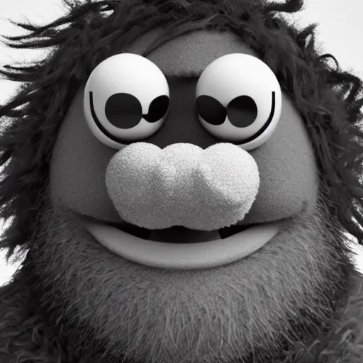 Image similar to a still of a forgotten muppet character looking very manly and modern, hilarious, laughing, hairy chest, huge chin, manly monster tough guy, roughled fur, photo real, photographic, photograph, artstation, trending, featured