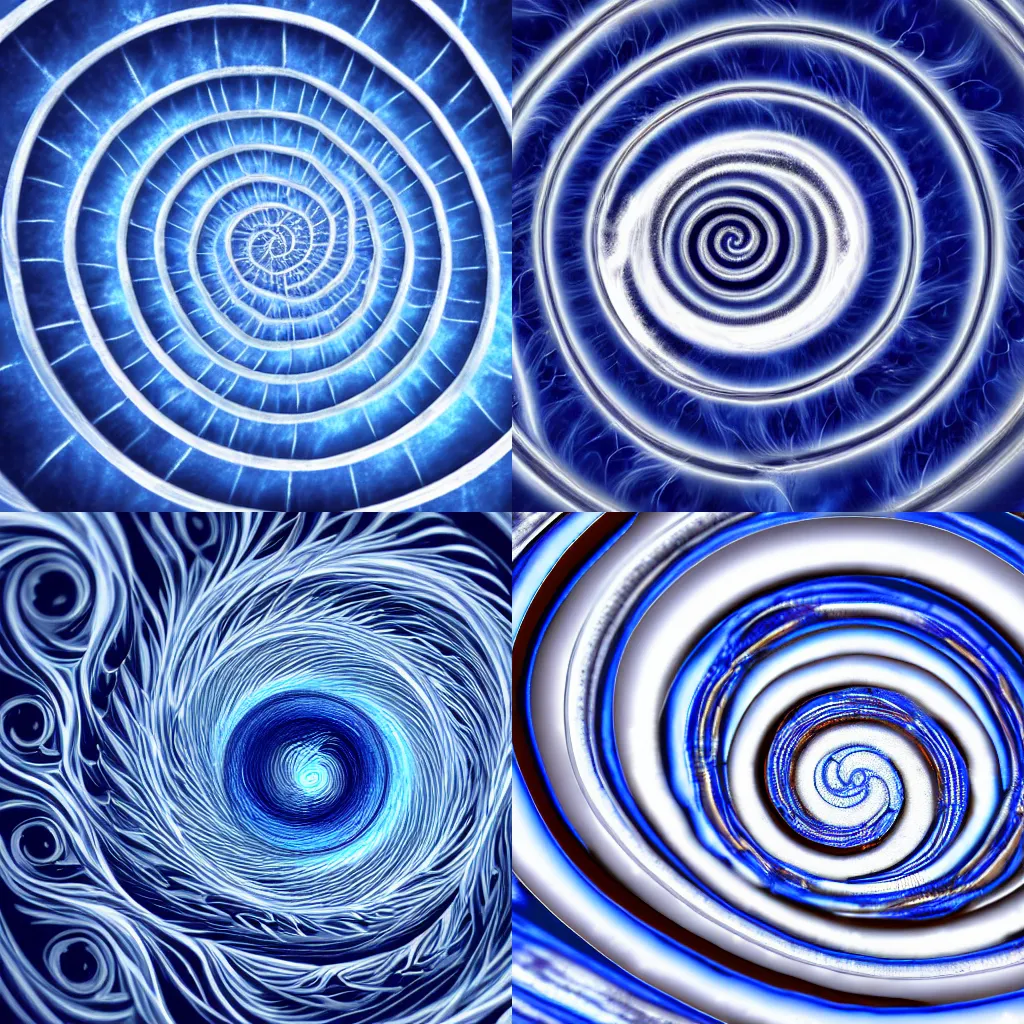 Prompt: The blue silver Fibonacci spiral, digital art, 4k