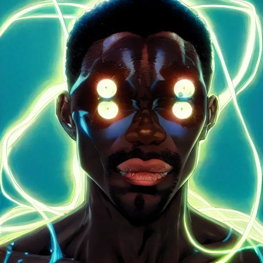 Image similar to prompt : black lightning portrait soft light painted by james jean and katsuhiro otomo and erik jones, inspired by evangeleon anime, smooth face feature, intricate oil painting, high detail illustration, sharp high detail, manga and anime 1 9 9 9