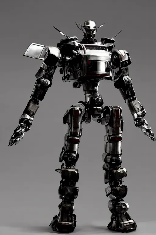 Prompt: samurai inspired mecha real steel (2011) robot. Black reflective panels exposed wiring joints. Scowling angry face. Glowing eyes. intimidating cyberpunk style of Roger Deakins Jeremy Saulnier Newton Thomas Sigel Robert Elswit Greig Fraser trending rtx on ue5. 35mm Kodak Vision 2383 gritty atmospheric Bladerunner 2049