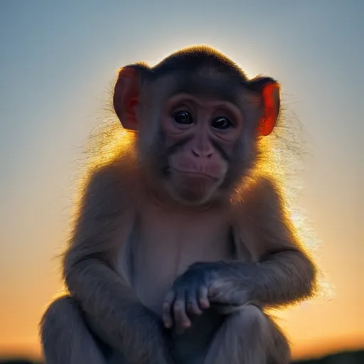 Image similar to stunning photo of a cloud shaped like a monkey, beautiful ambient light, golden hour, 85mm f1.8