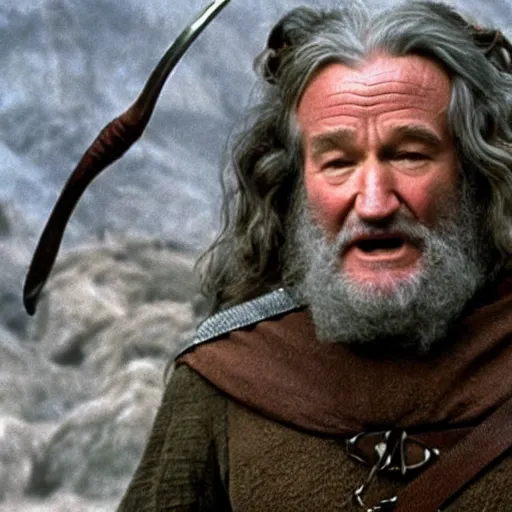 Image similar to Robin Williams playing Gandalf in Lord-of-the-Rings, screenshot