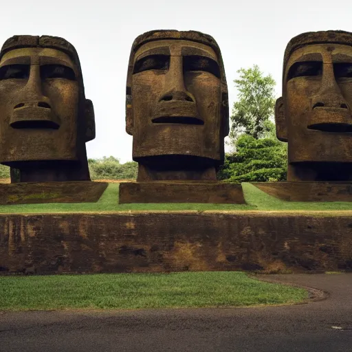 Prompt: A moai statue wearing sunglasses and a biker jacket, HD photo