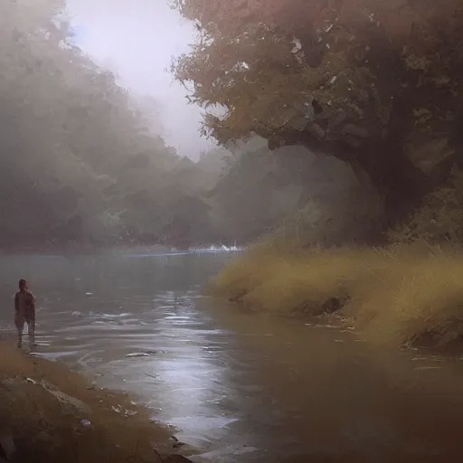 Prompt: ent goingon a walk through a river, oil painting, by greg rutkowski