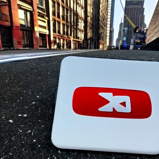 Prompt: a youtube logo walking in the streets of new york