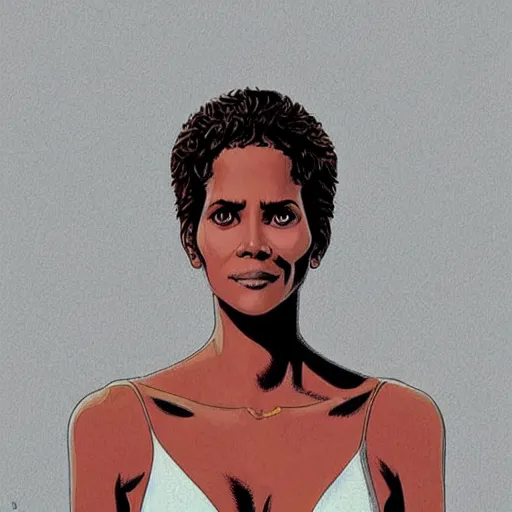 Prompt: “ halle berry retro minimalist portrait by jean giraud, moebius, sharp, smooth face, retro comic, 8 k ”