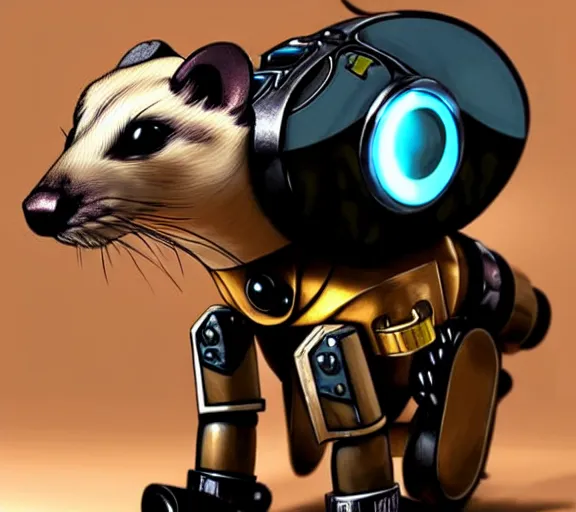 Image similar to futuristic steampunk ferret - shaped pet - robot, steampunk ferret - inspired robot, borderlands - inspired ferret - shaped robot