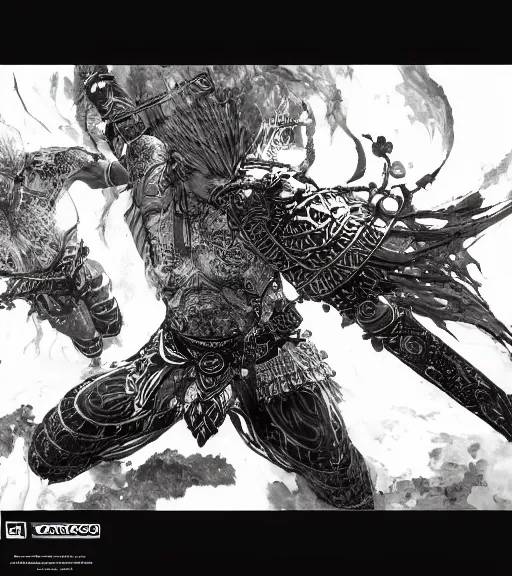 Image similar to gilgamesh in the game fate / grand order, pen and ink, intricate line drawings, by craig mullins, ruan jia, kentaro miura, greg rutkowski, loundraw