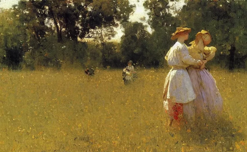 Image similar to high quality high detail painting by ilya repin, a couple in the field, hd