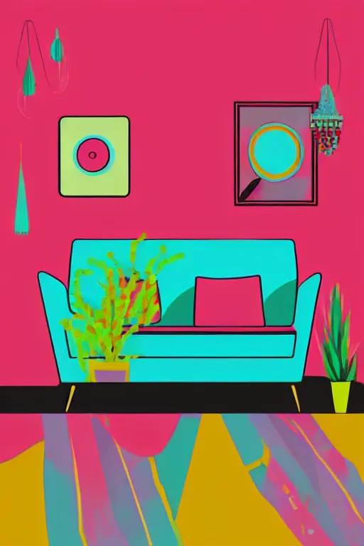 Prompt: minimalist boho style art of a colorful couch, illustration, vector art