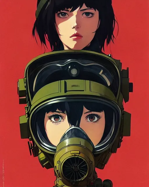 Image similar to girl wearing gas mask and uniform | | audrey plaza, fine detail!! anime!! realistic shaded lighting!! poster by ilya kuvshinov katsuhiro otomo ghost - in - the - shell, magali villeneuve, artgerm, jeremy lipkin and michael garmash and rob rey