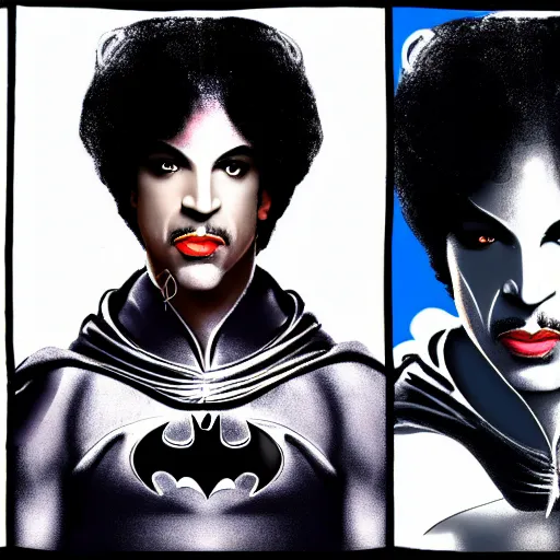 Prompt: a portrait of prince as gemini in a batman film in the style of herbert bayer