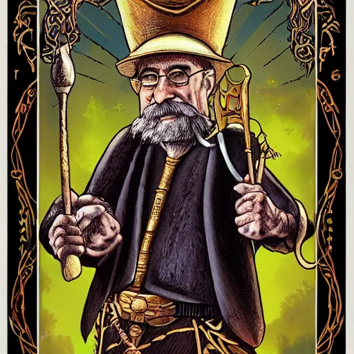 Prompt: Terry Pratchett tarot card, The Emperor, trending on artstation, digital art, detailed, beautiful