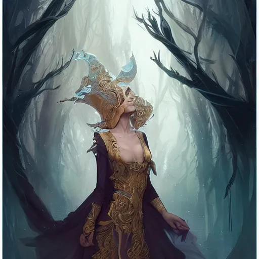 Image similar to portrait of a beautiful sorceress in an ornate hood, by charlie bowater, loish, peter mohrbacher, artgerm, greg rutkowski, krenz cushart, wlop