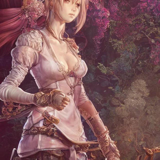 Prompt: the portrait of neutral good colorful female cleric bard as absurdly beautiful, gorgeous, elegant, skinny young gravure idol, an ultrafine hyperdetailed illustration by kim jung gi, intricate linework, detailed faces, sharp focus, bright colors, octopath traveler, final fantasy, unreal engine 5 highly rendered, global illumination, radiant light, detailed and intricate environment