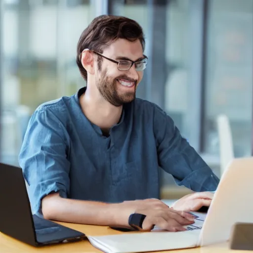 Prompt: a programmer finally fixed a bug in his code after trying for a long time, looking relieved and happy