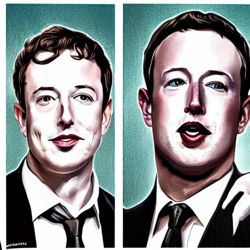 Image similar to portrait of elon musk, mark zuckerberg, jeff bezos, in meeting together, very detailed, art contest winner on behance, trendy on deviant art, by by artgem