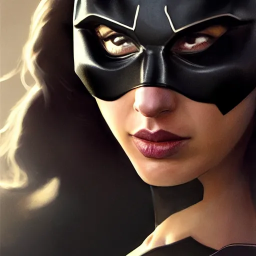 Image similar to a potrait of Gal Gadot as Batgirl with Batman v Superman style suit by Greg Rutkowski, Sung Choi, Mitchell Mohrhauser, Maciej Kuciara, Johnson Ting, Maxim Verehin, Peter Konig, 8k photorealistic, cinematic lighting, HD, high details, dramatic, trending on artstation, full body shot