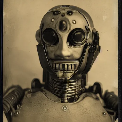 Image similar to A Japanese cyborg, ambrotype