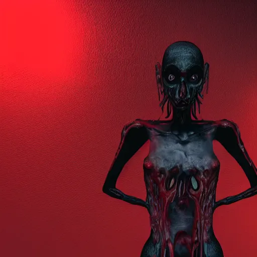 Prompt: octane render of body horror, sharp dark shadows, heavy red and black color contrast by trevor henderson and junji ito