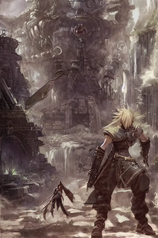 Prompt: Final Fantasy 7 concept art by James Gurney, artststion.