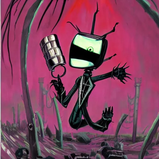 Image similar to invader zim, horror movie poster, detailed painting