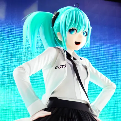 Prompt: hatsune miku holding a microphone, full body shot