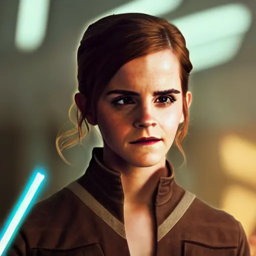 Image similar to Emma Watson in Star Wars, XF IQ4, 150MP, 50mm, f/1.4, ISO 200, 1/160s, natural light, Adobe Photoshop, Adobe Lightroom, DxO Photolab, Corel PaintShop Pro, polarizing filter, Sense of Depth, AI enhanced, HDR