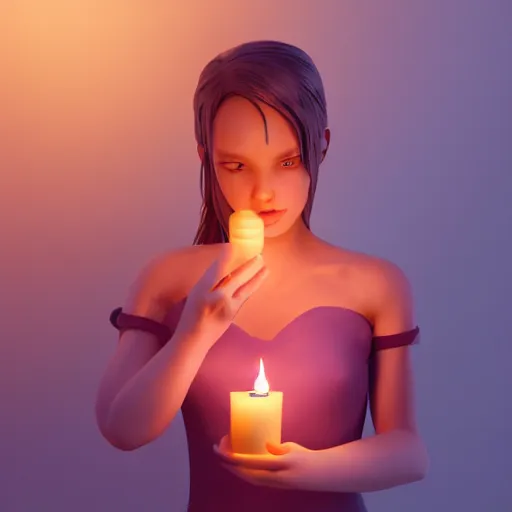 Prompt: A cute girl holding a glowing candle, fragile, soft, vray, octane render, trending on artstation, 3d character, game character