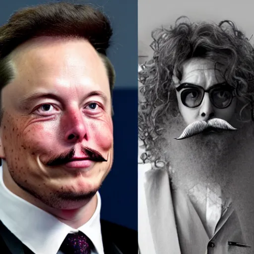 Prompt: Elon musks evil twin with a long curly mustache