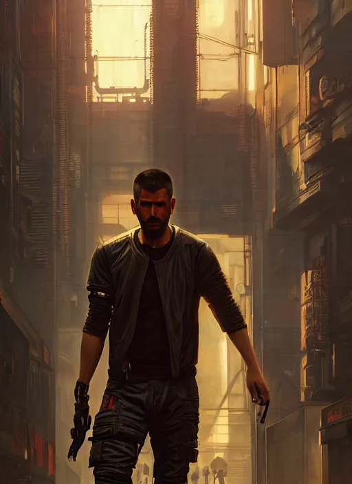 Image similar to Cyberpunk mechanic (blade runner 2049, cyberpunk 2077). Orientalist portrait by john william waterhouse and James Gurney and Theodore Ralli and Nasreddine Dinet, oil on canvas. Cinematic, hyper realism, realistic proportions, dramatic lighting, high detail 4k