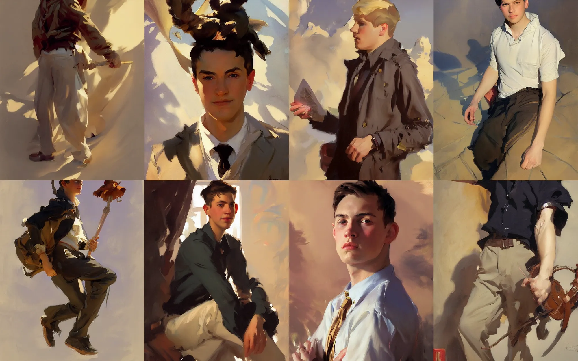 Image similar to portrait of teenage traveler greg manchess painting by by sargent and leyendecker, d & d, fantasy, medium shot, asymmetrical, intricate, elegant, matte painting, illustration, hearthstone, by greg rutkowski, by greg tocchini, by james gilleard, by joe fenton